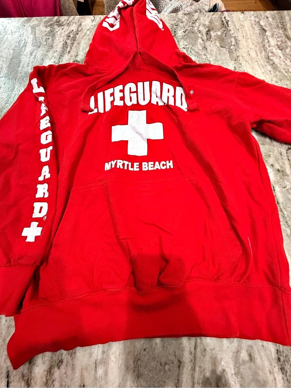 Unisex Lifeguard Myrtle Beach Lifeguard Hoodie Red Graphic Hoodie Size Medium